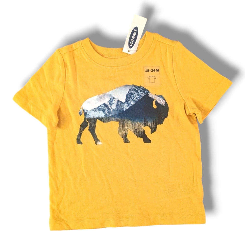 Old Navy Boys 18-24m Yellow/Blue Mountain/Bison Graphic Tshirt